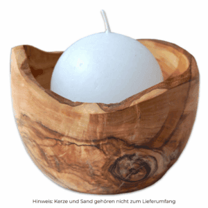 Kerzenhalter PALLA in rustikaler runder Schale aus Olivenholz