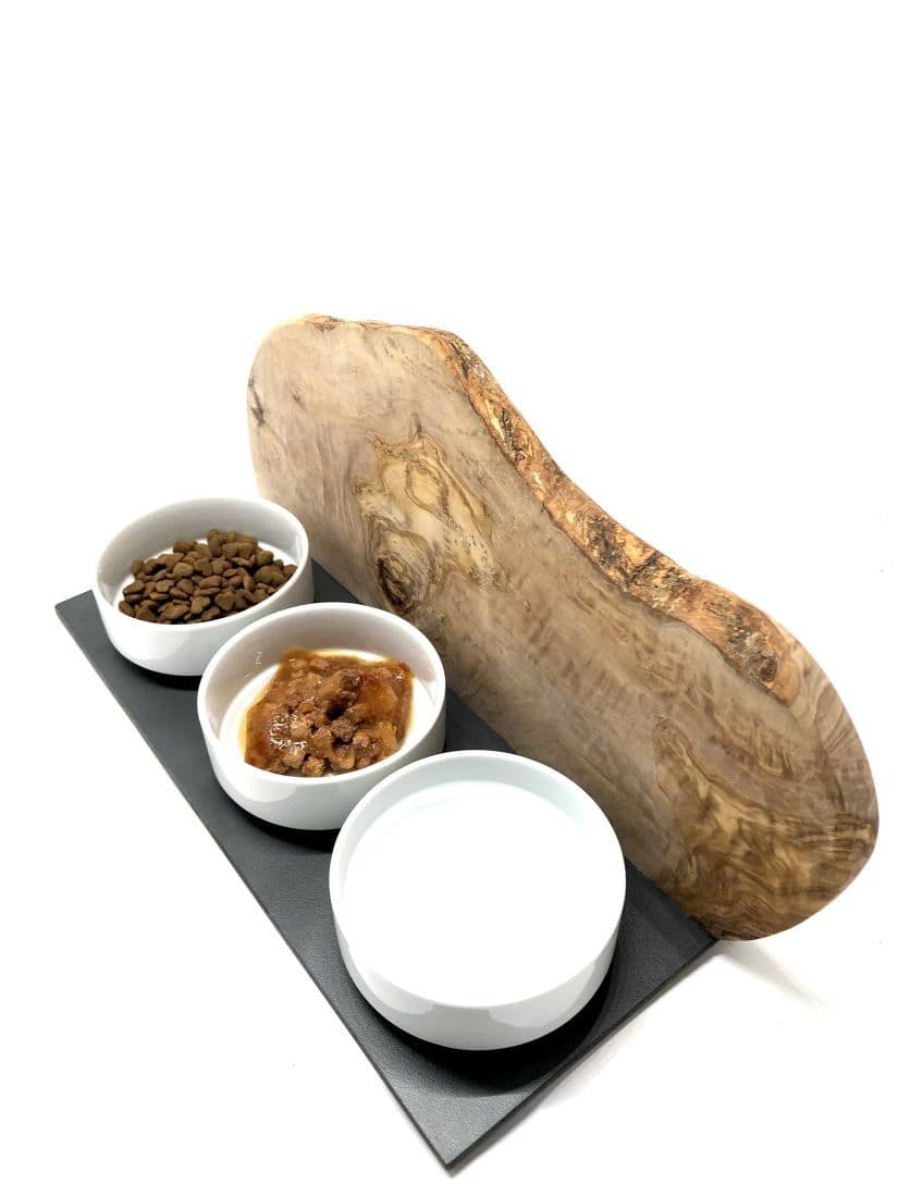 Futterstation "Cats only" TRIO MOUNTAIN aus Olivenholz – Bild 2