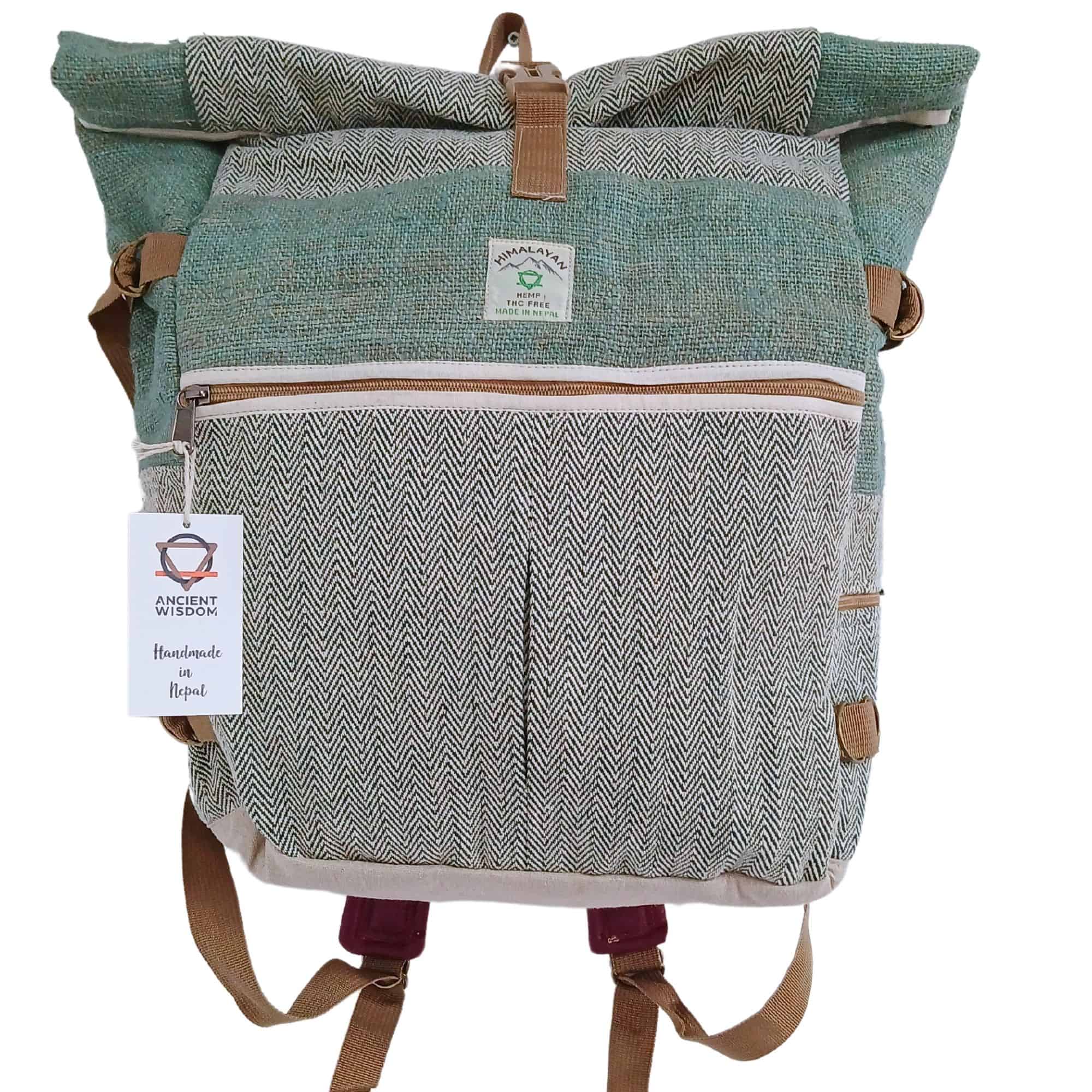 Trekking-Rollrucksack aus Hanf - Salbei