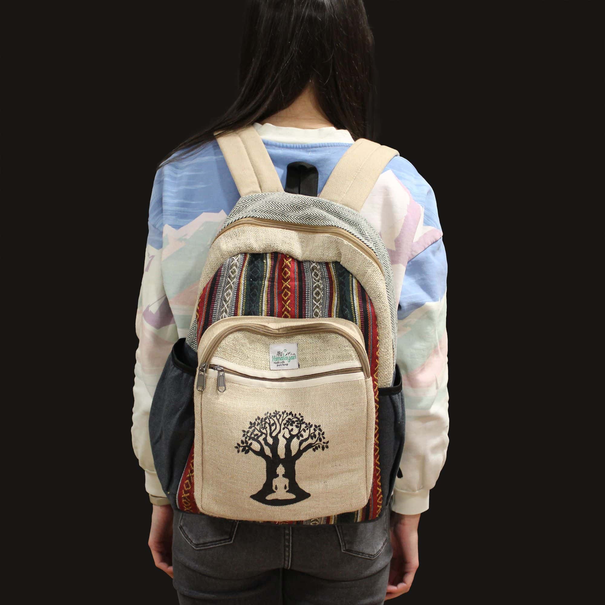 Großer Hanf-Rucksack – Bodhi-Baum-Design – Bild 8
